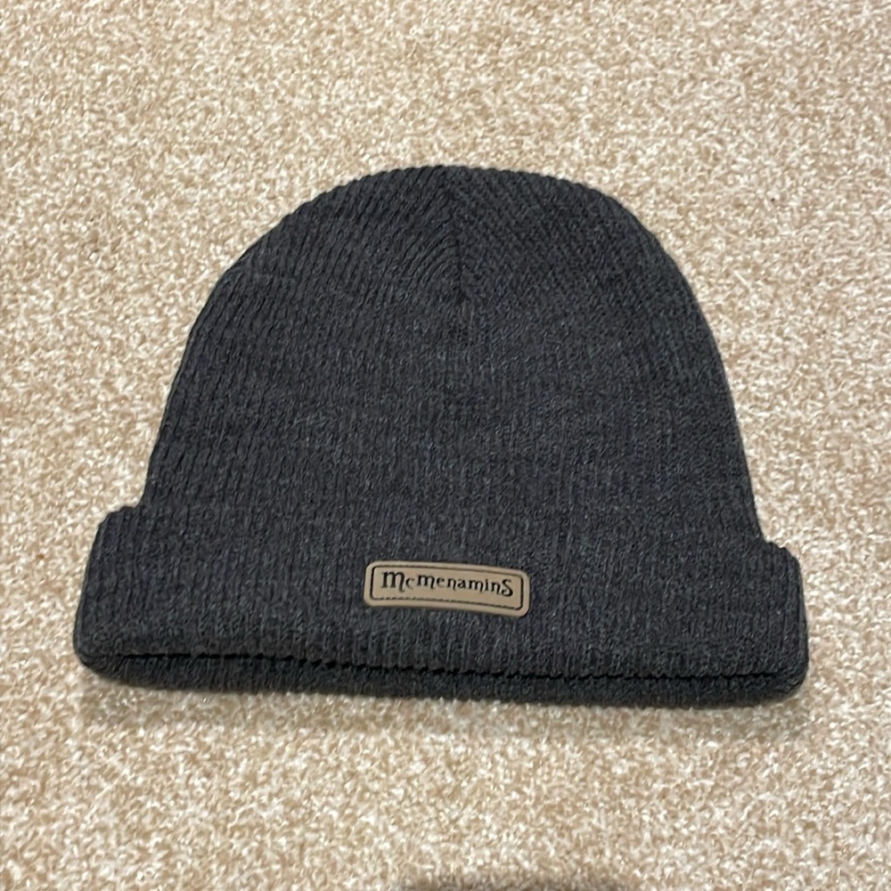 Unisex Dark Charcoal Gray Mcmenamins Brewery Leather Patch Logo Beanie